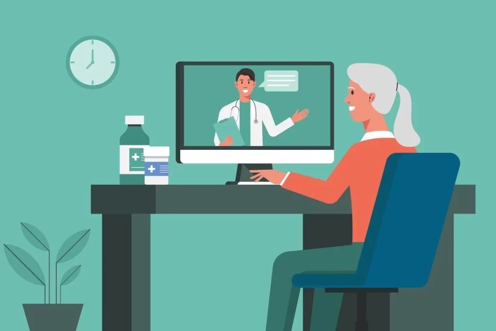 A doctor taking mental health counseling sessions online